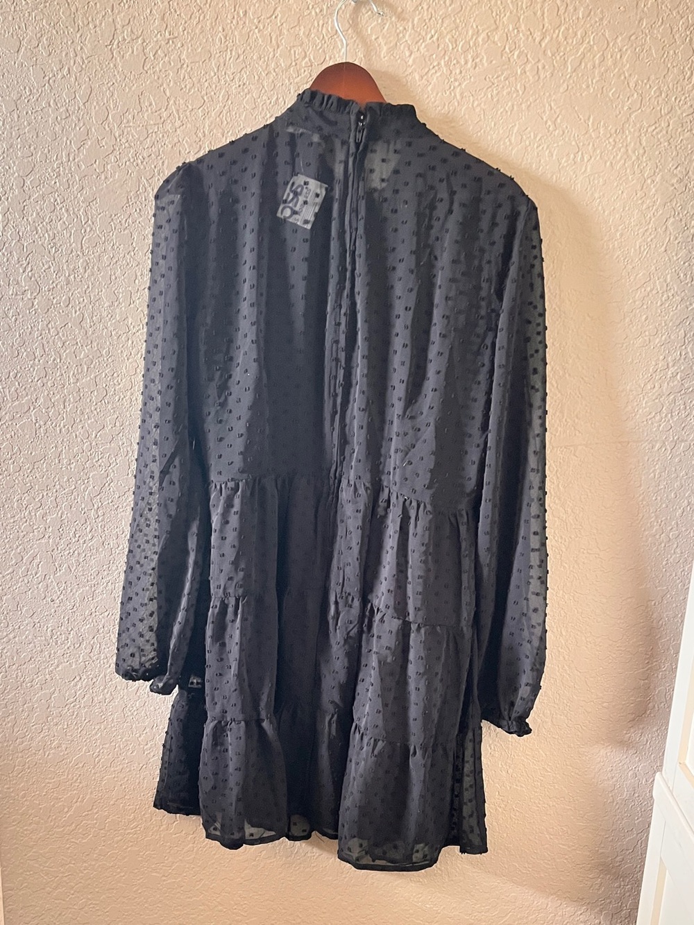 Trixxi Black Dress Swiss Dot Long Sleeve Tiered Midi Size XL NWT - Picture 2 of 10